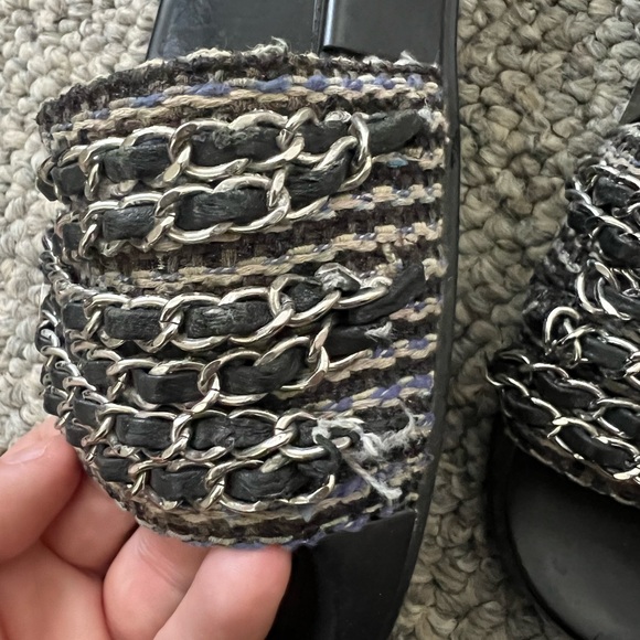Authentic Chanel Tweed Leather Slides 36.5 - Picture 5 of 6